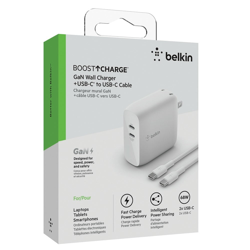 Belkin International Inc Wch003Dq2Mwh-B6 68W Usb-C Chrr Gan 2M C-C Cbl Wht Image 1