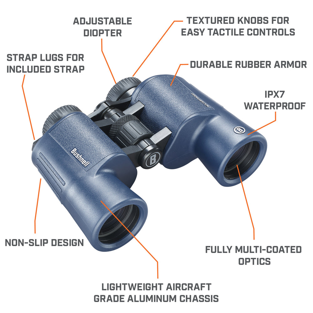 Bushnell 134212R 12X42Mm H2O Binocular Dark Blue Porro Wp/Fp Twist Up Eyecups