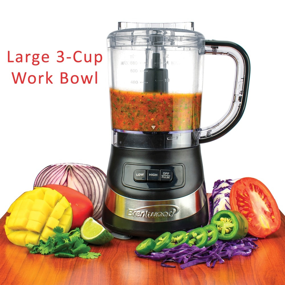 Brentwood FP-549BK 3-Cup Food Processor Black with Stainless Steel Blades