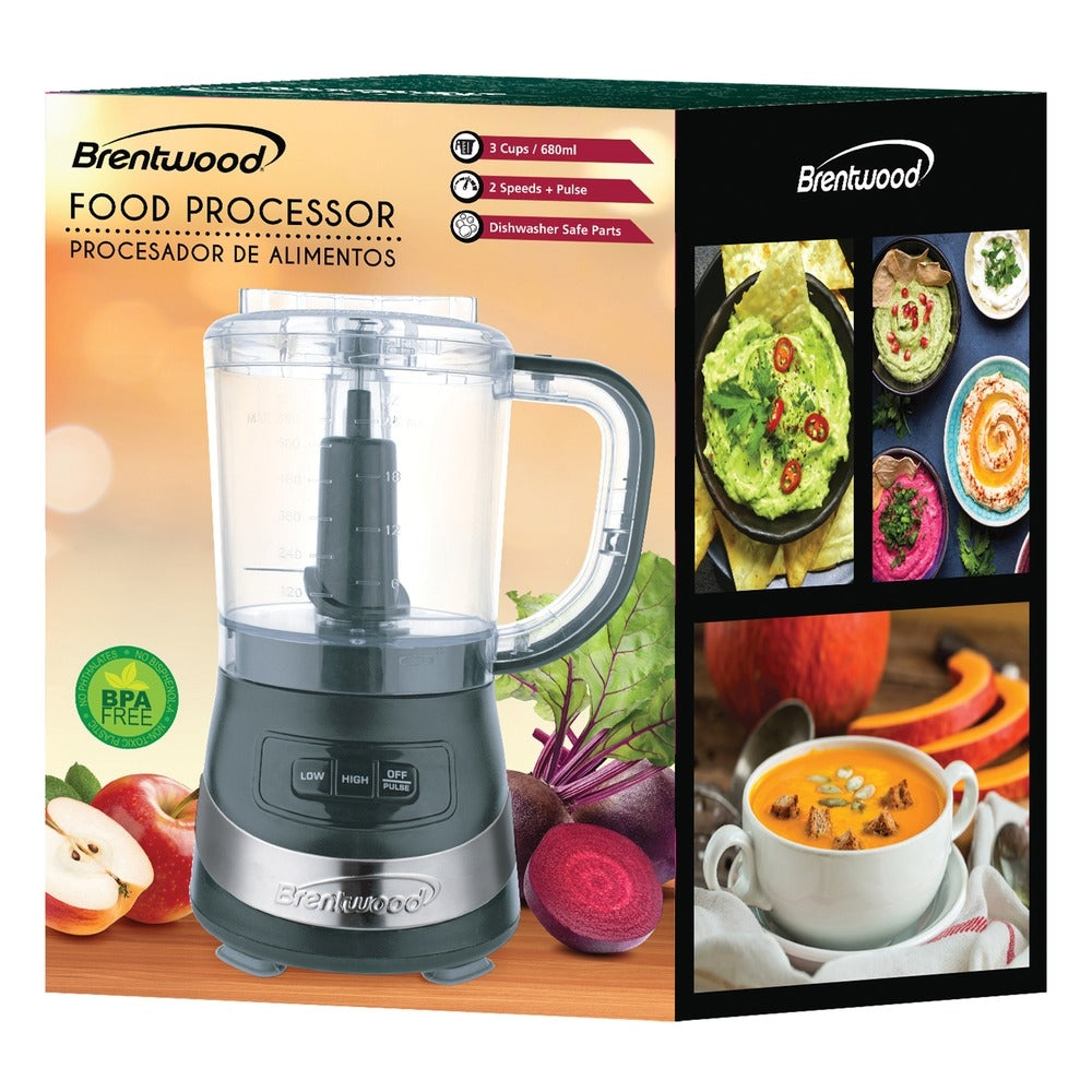 Brentwood FP-549BK 3-Cup Food Processor Black with Stainless Steel Blades