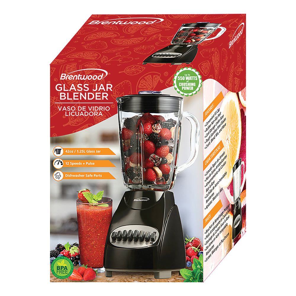 Brentwood JB-920B Blender Glass Jar Black 12 Speed