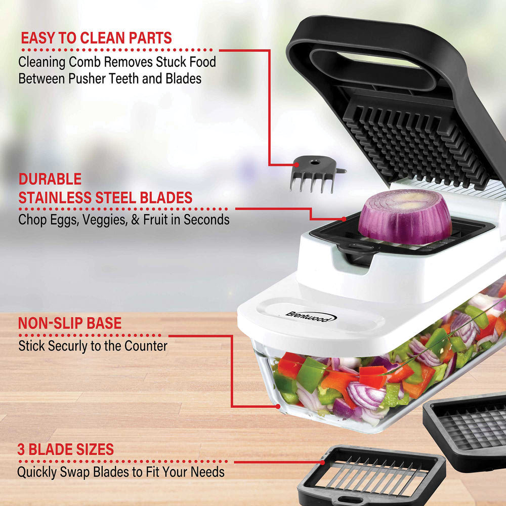 Brentwood KA-5023BK Pro Food Chopper with 6.3 Cup Storage - Vegetable Dicer and Mess-Free Container