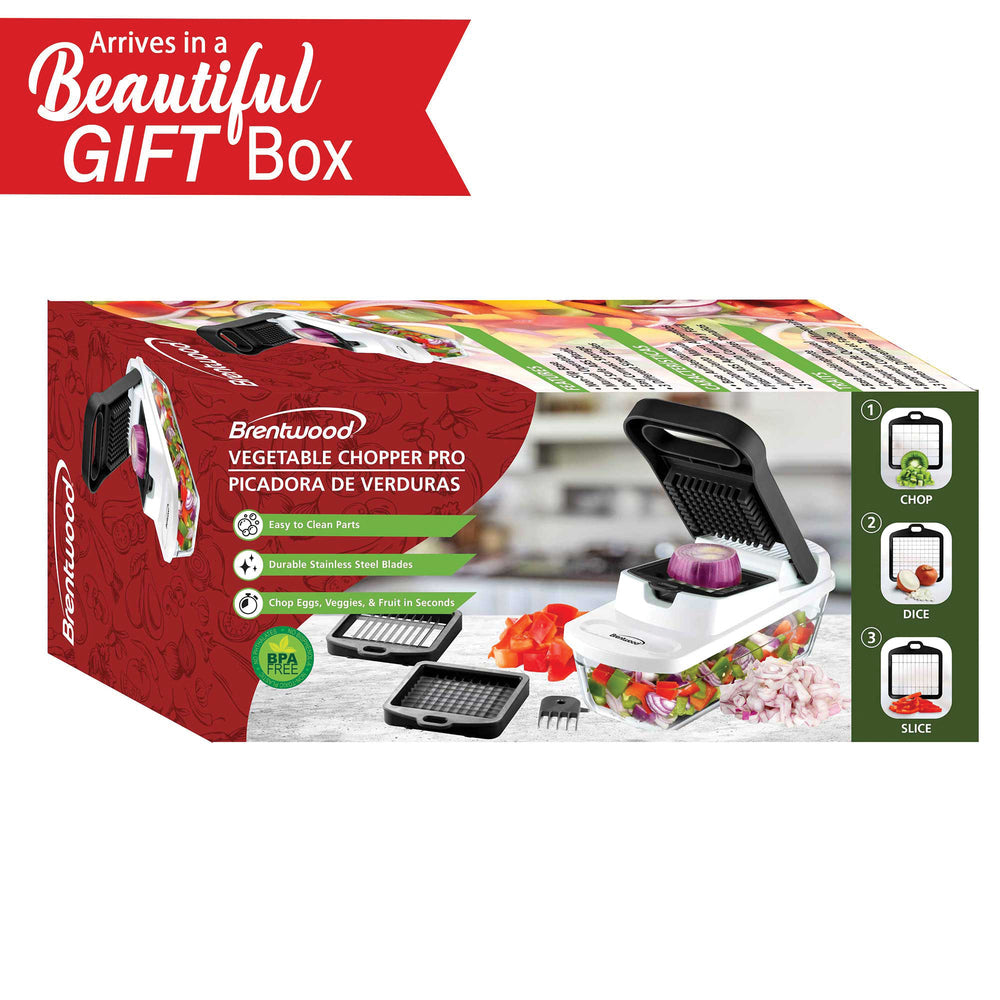 Brentwood KA-5023BK Pro Food Chopper with 6.3 Cup Storage - Vegetable Dicer and Mess-Free Container