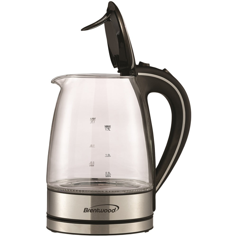 Brentwood KT-1900BK 1.7L Glass Tea Kettle Black LED Indicator