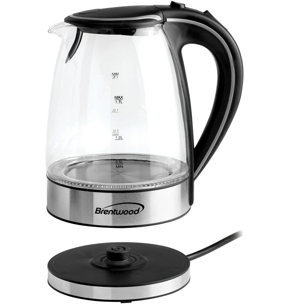 Brentwood KT-1900BK 1.7L Glass Tea Kettle Black LED Indicator
