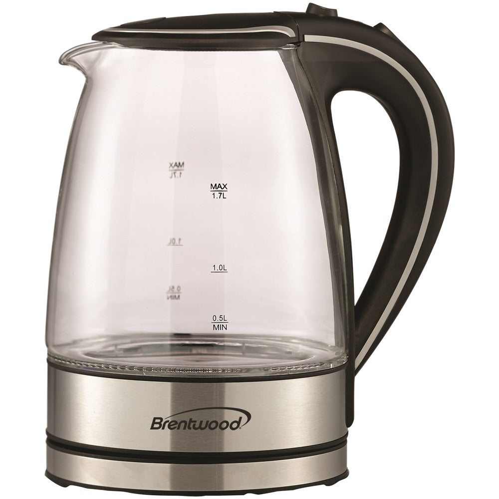 Brentwood KT-1900BK 1.7L Glass Tea Kettle Black LED Indicator