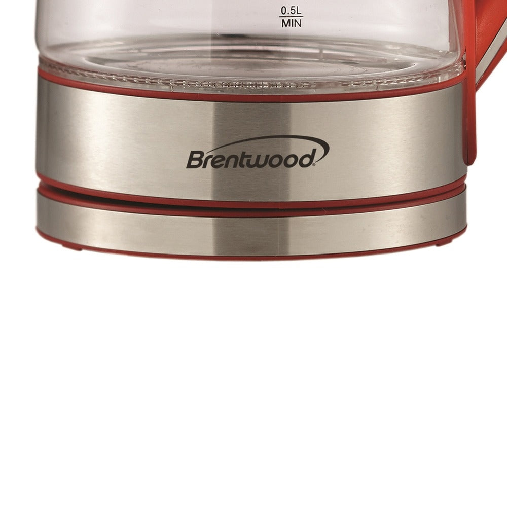 Brentwood KT-1900R Electric Tea Kettle 1.7L Red Glass LED Boil Dry Protection