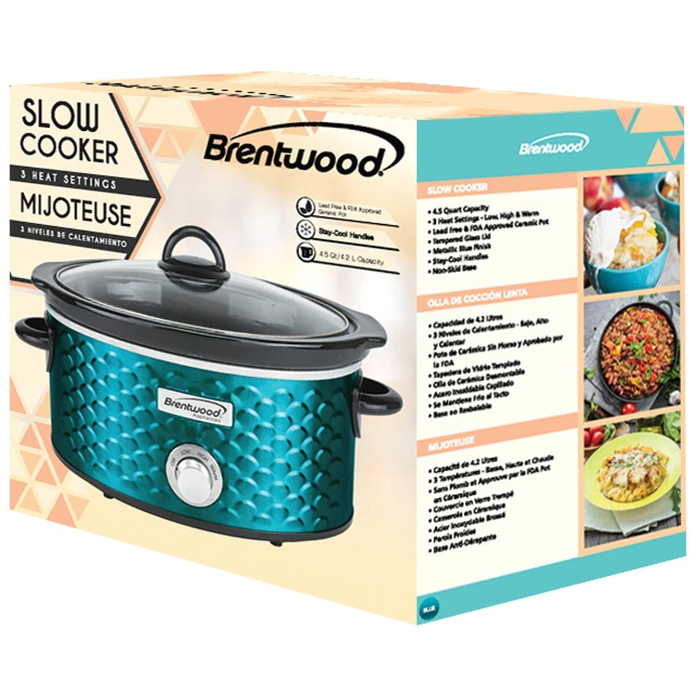 Brentwood SC-140BL 4.5 Quart Slow Cooker with Scallop Pattern in Blue