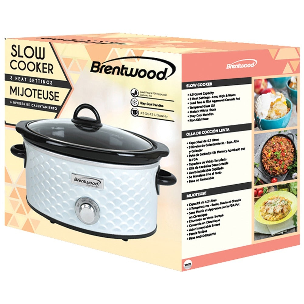 Brentwood SC-140W Slow Cooker with 4.5 Quart Capacity in White