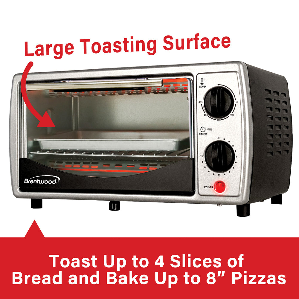 Brentwood Ts-345B 9-Liter 4 Slice Toaster Oven Broiler Black