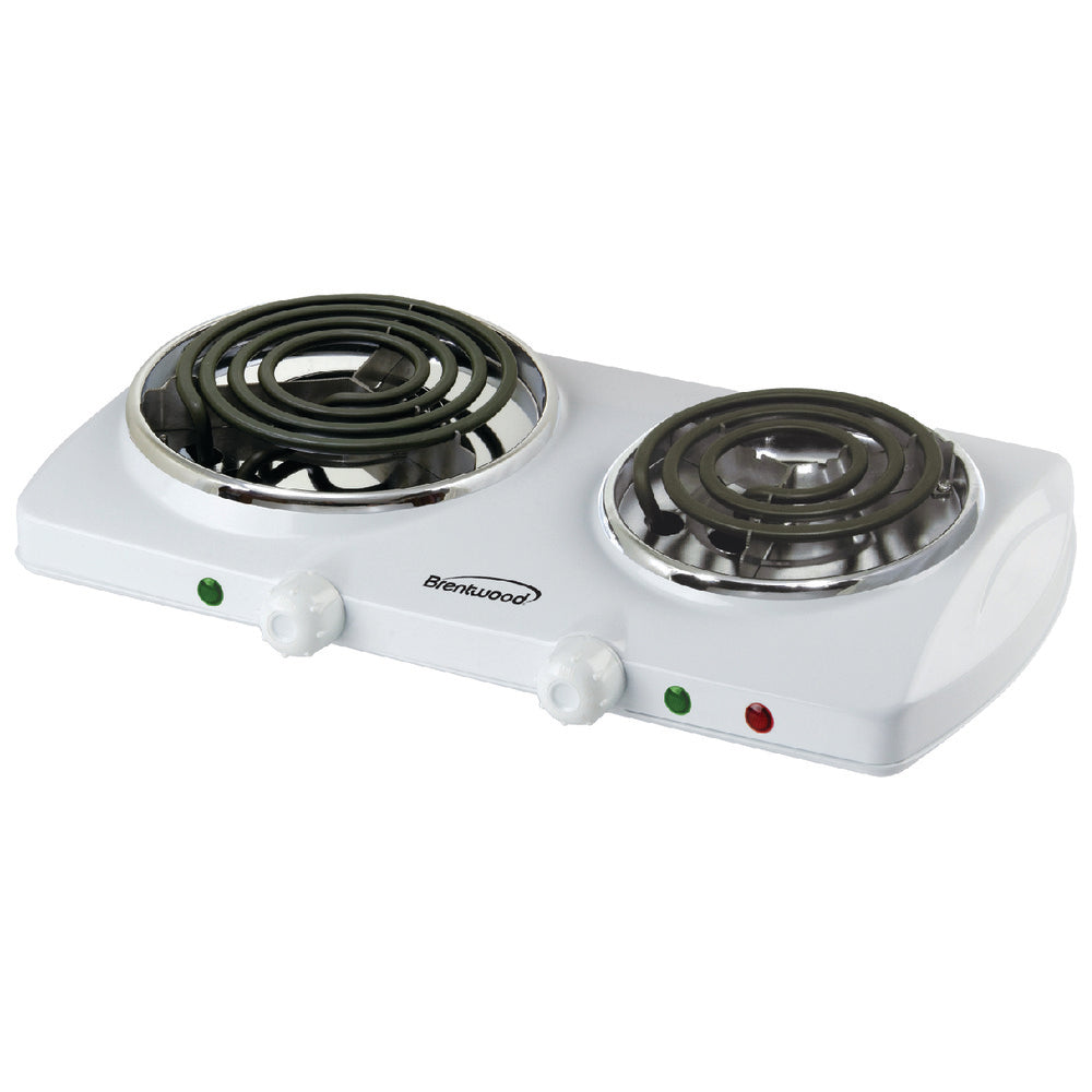 Brentwood Ts-368 Electric 1500W Double Burner Spiral White