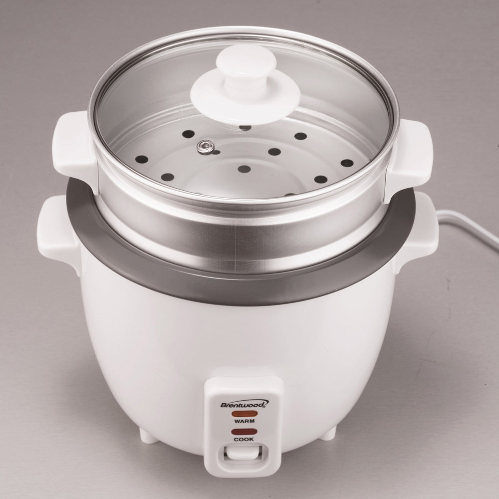Brentwood TS-480S 15 Cup Rice Cooker with Non-Stick Steamer in White