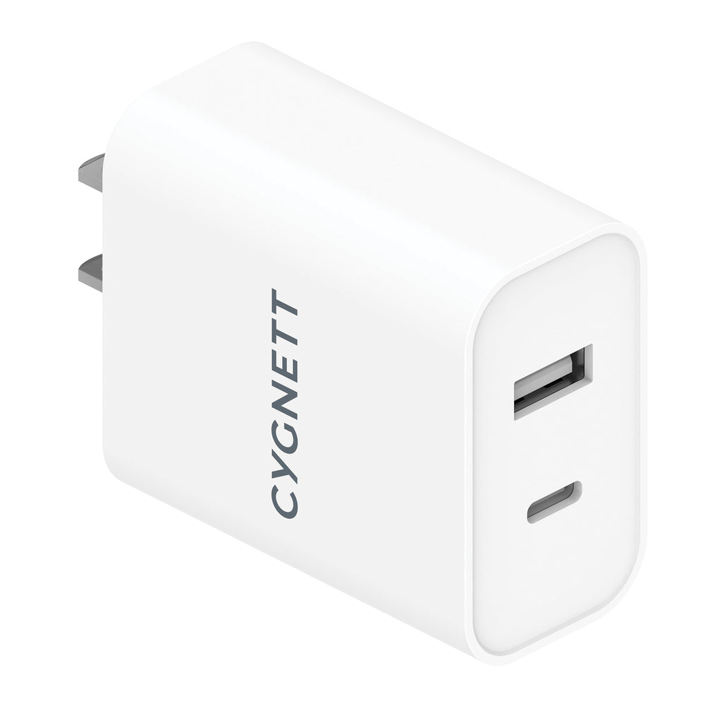 Cygnett CY3887POFLW 38W Dual Port Wall Charger with USB-C Power Delivery