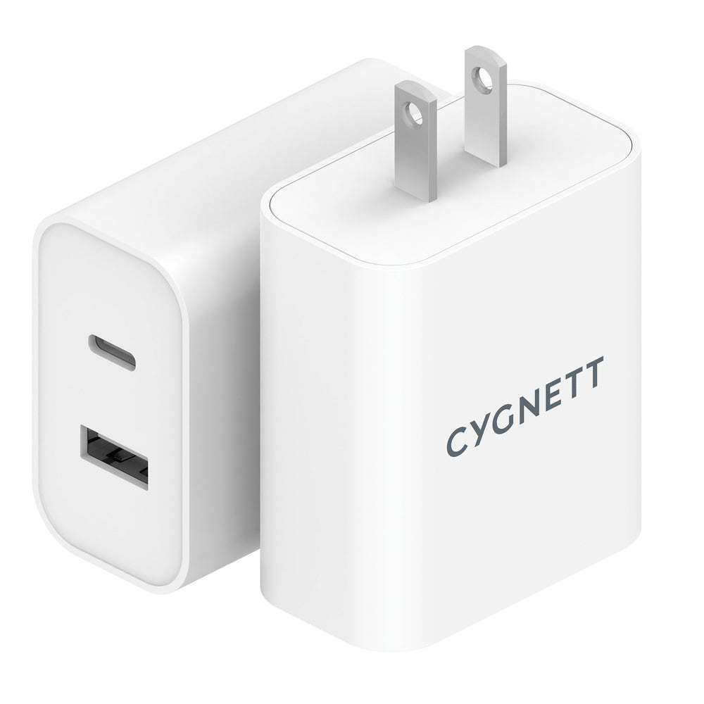 Cygnett CY3887POFLW 38W Dual Port Wall Charger with USB-C Power Delivery
