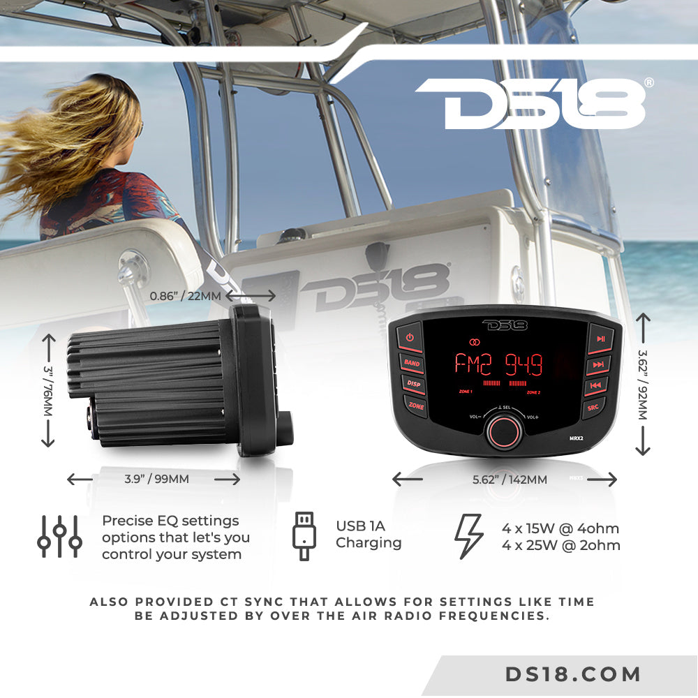 Ds18 Mrx2 Marine Stereo Am/Fm/Bt- 2 Zone