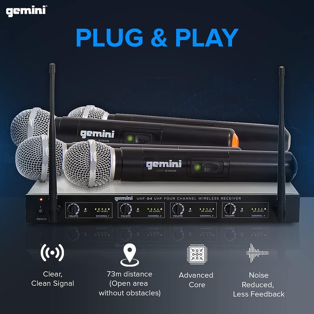 Gemini UHF-04M-S1234 Wireless Microphone System with 4 Handheld Mics