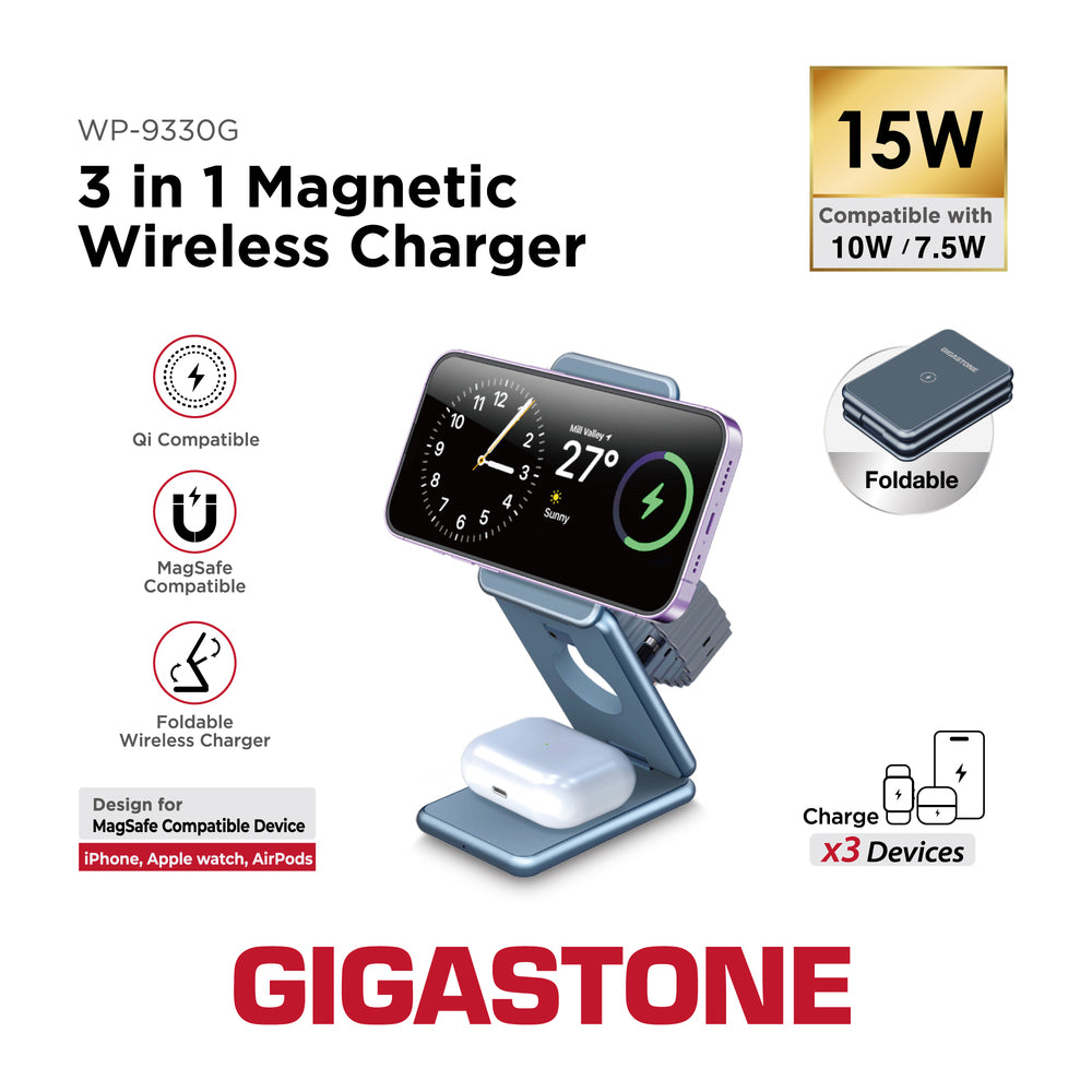 Gigastone GS-WP-9330G-1-R Wireless Charging Station with Magnetic Alignment