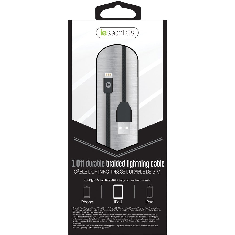 iEssentials IEN-BC10L-BK 10ft Braided Lightning USB Cable