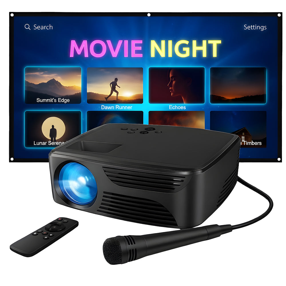 Karaoke USA KPROJ720013M Mini Bluetooth Projector Set with Screen and Microphone Image 1
