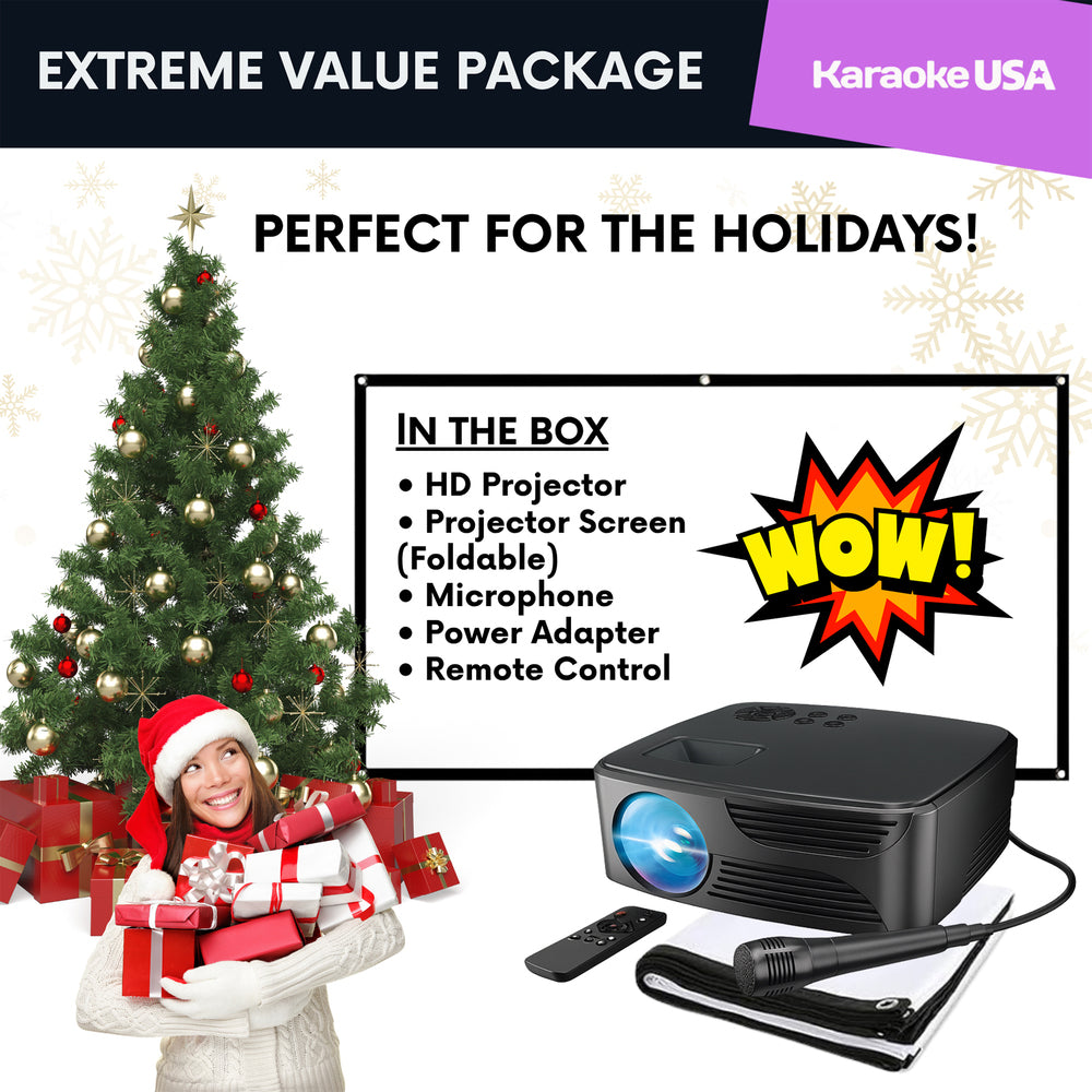 Karaoke USA KPROJ720013M Mini Bluetooth Projector Set with Screen and Microphone