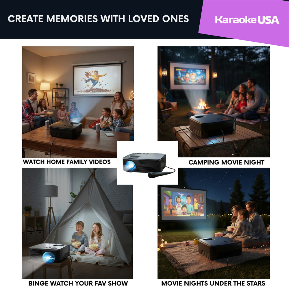 Karaoke USA KPROJ720013M Mini Bluetooth Projector Set with Screen and Microphone