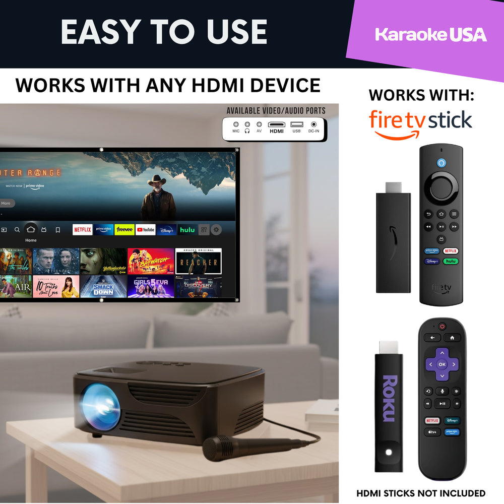 Karaoke USA KPROJ720013M Mini Bluetooth Projector Set with Screen and Microphone