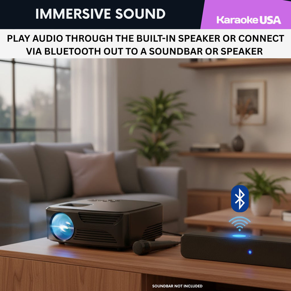 Karaoke USA KPROJ720013M Mini Bluetooth Projector Set with Screen and Microphone