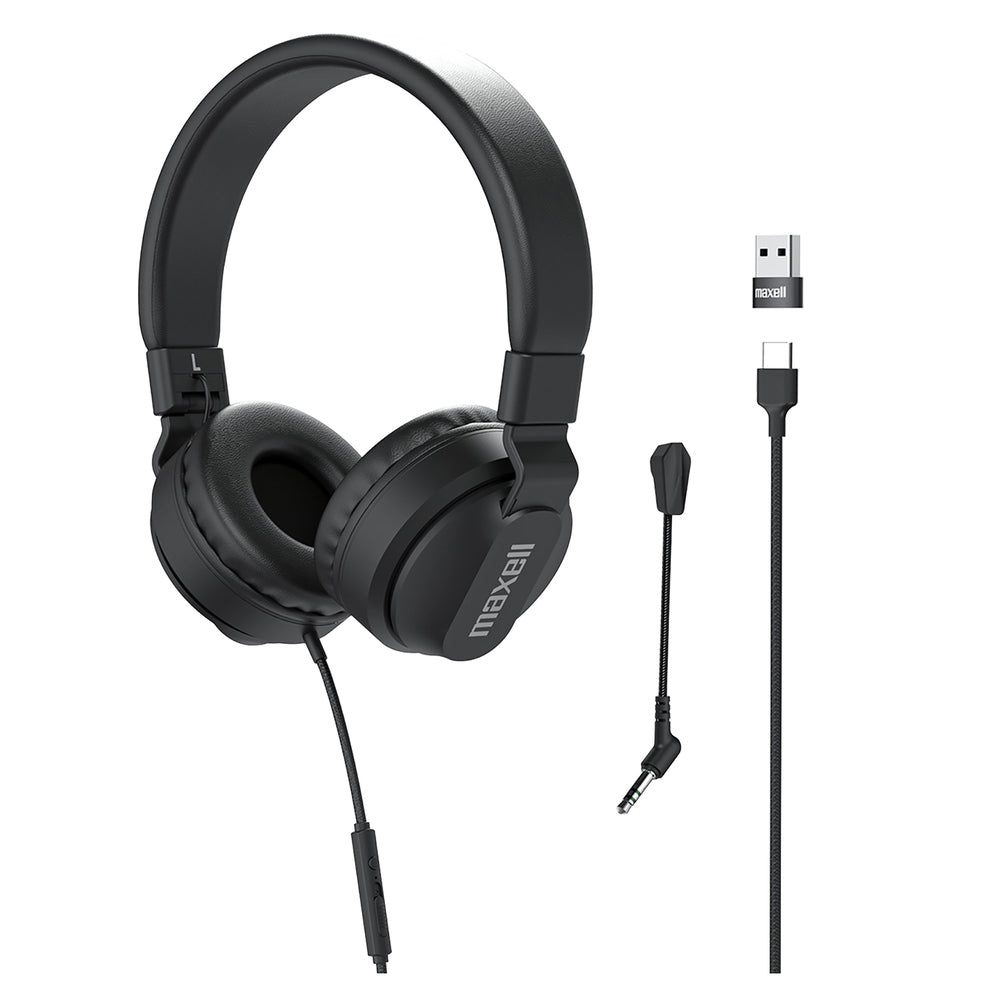 Maxell 197304 HPBMT1 Over-Ear USB-C Headphones with Detachable Boom Microphone Image 1