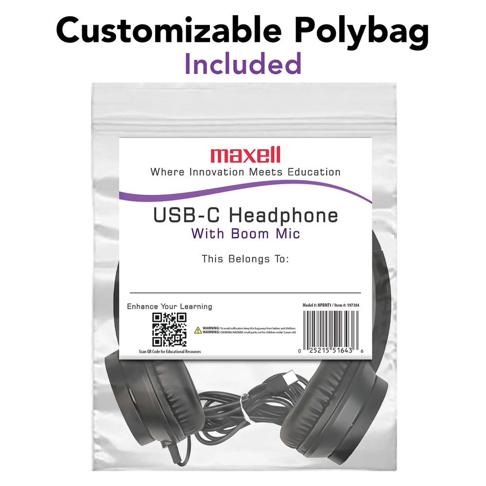 Maxell 197304 HPBMT1 Over-Ear USB-C Headphones with Detachable Boom Microphone