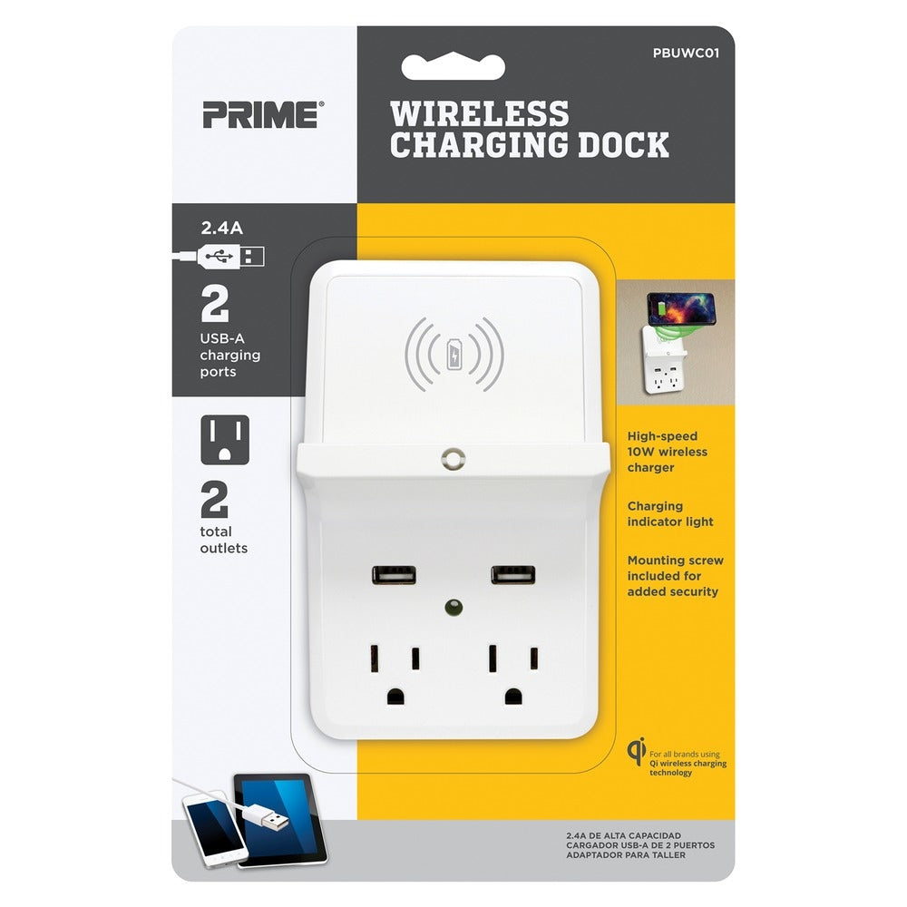 Prime PBUWC01 Wireless-Charging-Dock with 2 Outlets and Dual USB Charger Image 1
