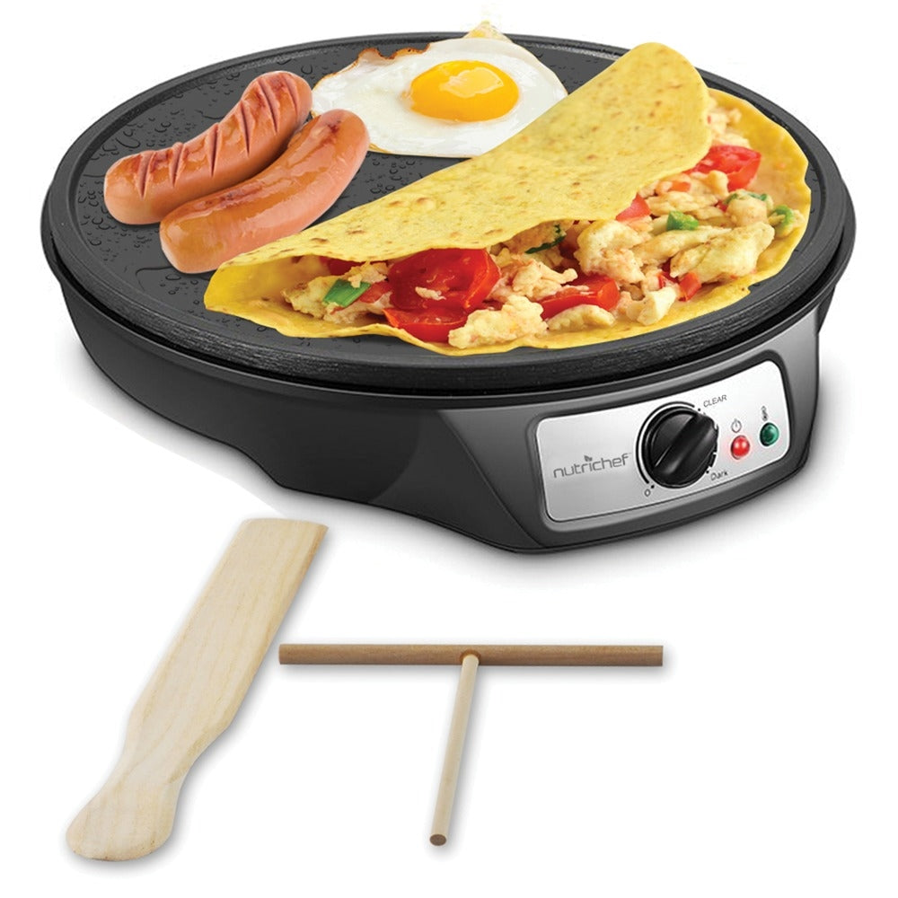 NutriChef PCRM12 Electric Griddle & Crepe Maker - 12" Non-Stick Hot Plate