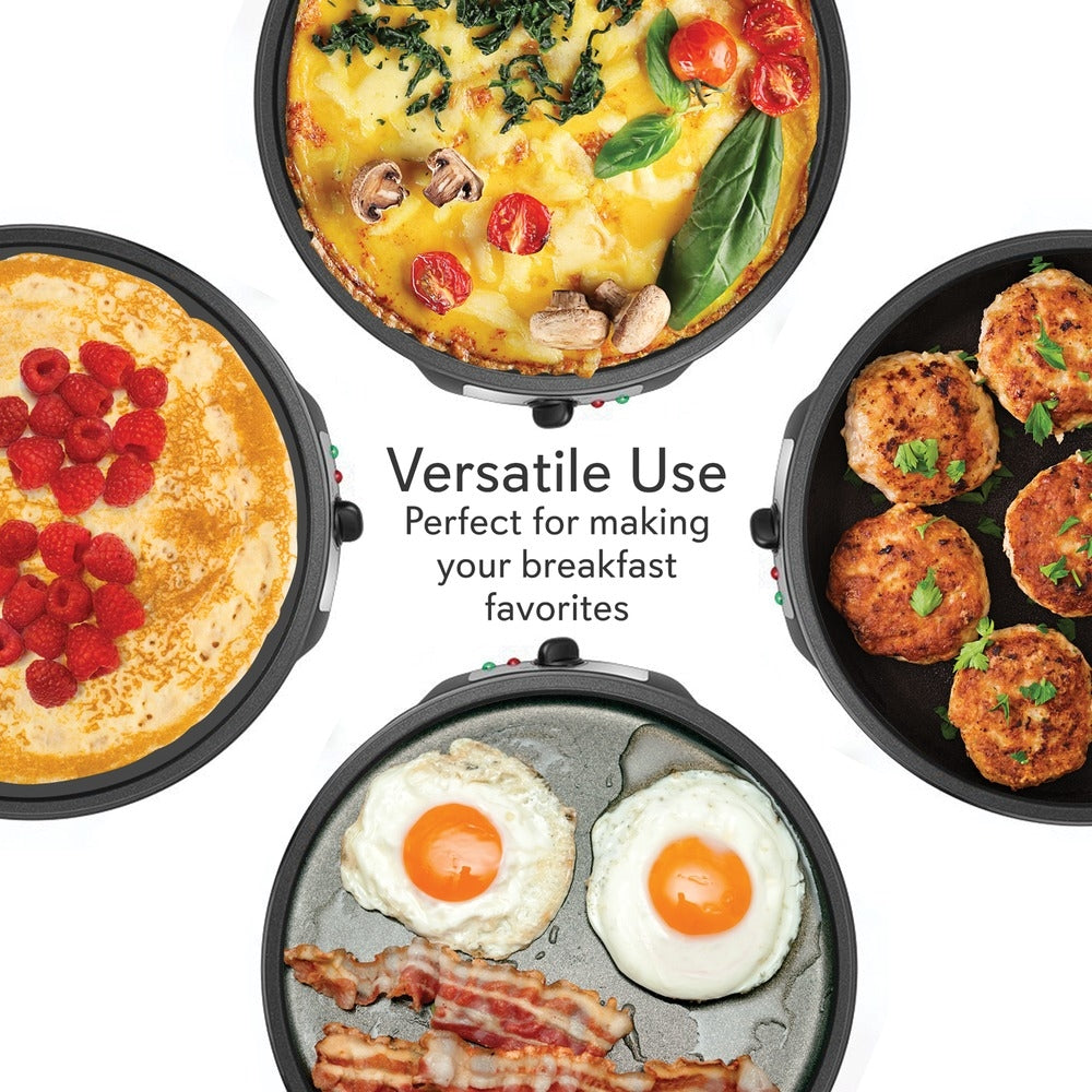 NutriChef PCRM12 Electric Griddle & Crepe Maker - 12" Non-Stick Hot Plate