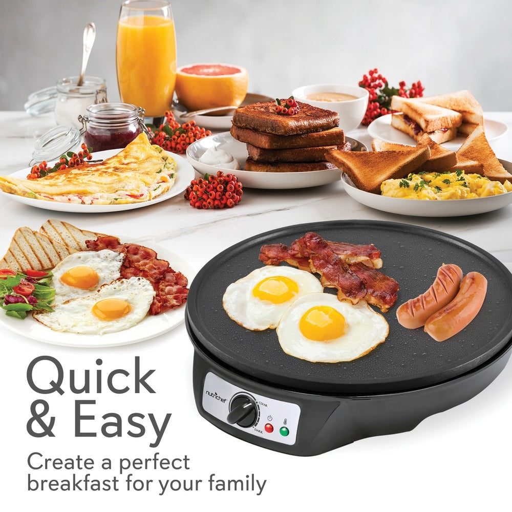 NutriChef PCRM12 Electric Griddle & Crepe Maker - 12" Non-Stick Hot Plate