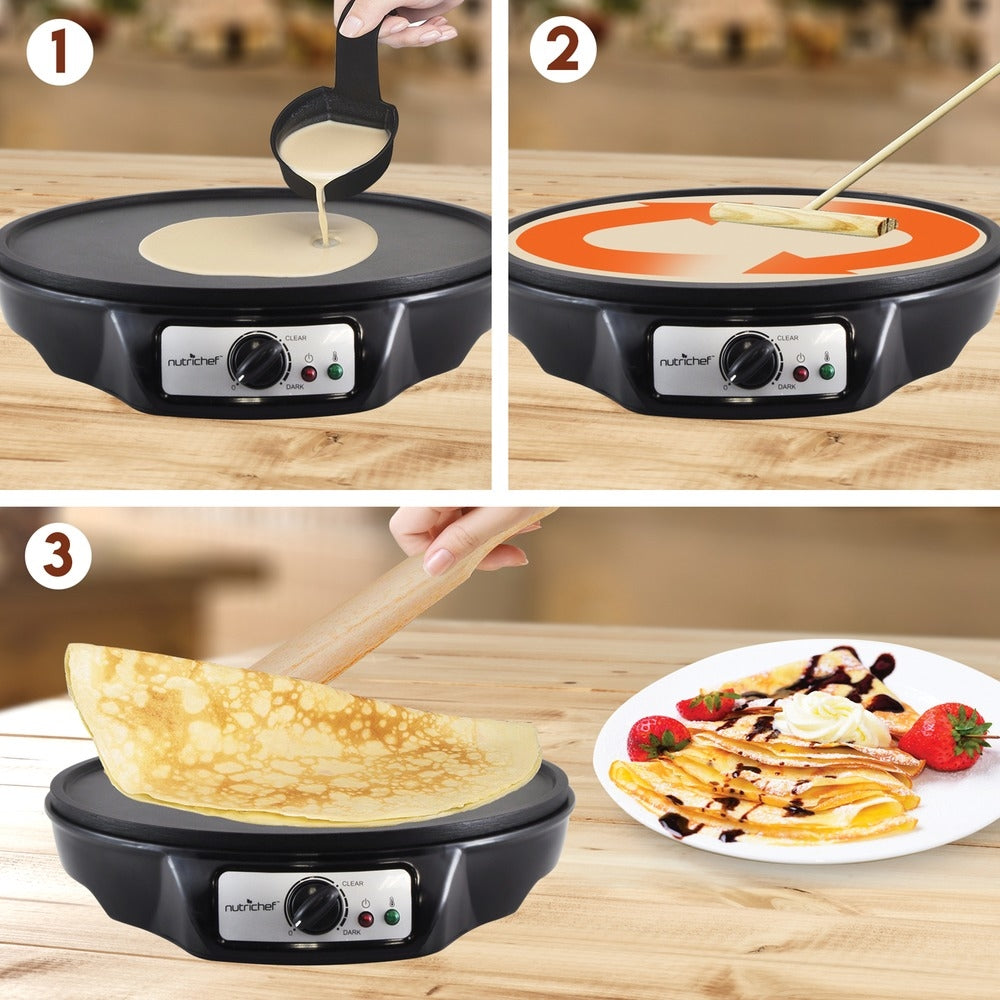 NutriChef PCRM12 Electric Griddle & Crepe Maker - 12" Non-Stick Hot Plate