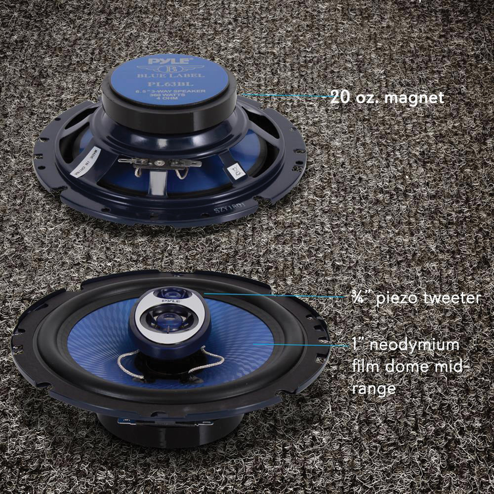 Pyle PL63BL 6.5" 3-Way Car Speakers - Blue Label Series