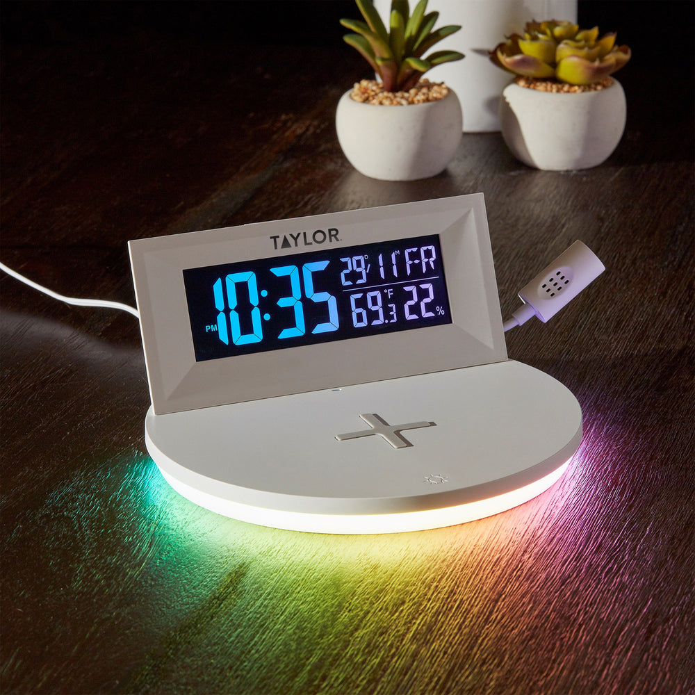 Taylor 5287333 Digital Indoor Weather Station with Mood Light and Wireless Charging Pad