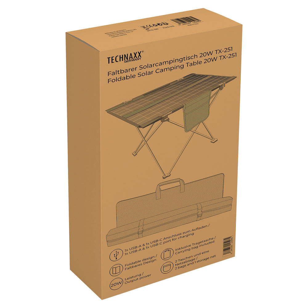 Technaxx 5083 20W Solar Camping Table with USB Ports