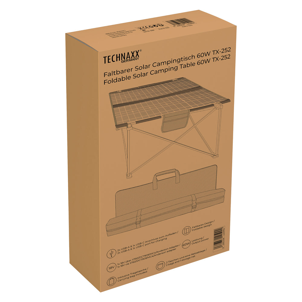 Technaxx 5084 60W Folding Solar Camping Table with USB Ports