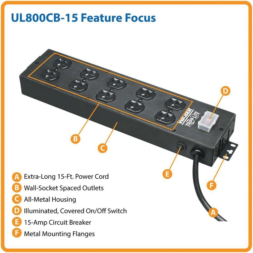 Tripp Lite Master-Power Ul800Cb-15 10 Outlet Industrial Powerstrip Waber Metal Image 1