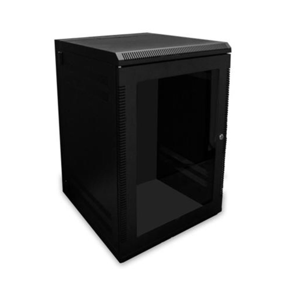 Wavenet CBTF-WM18U-SW Wall Mount Cabinet 18U Plexiglass Front Door & Integrated Fan Image 1