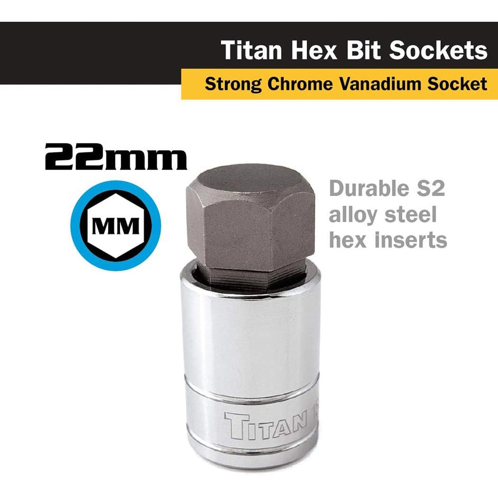Titan 15622 22mm Hex Bit Socket 1/2" Drive - Strong S2 Steel