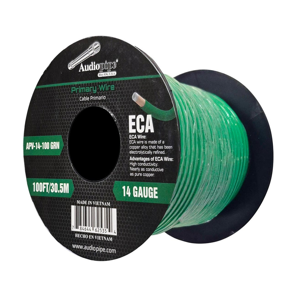 Audiopipe APV-14-100GRN Primary Wire 14-Gauge 100ft Spool Green Image 1