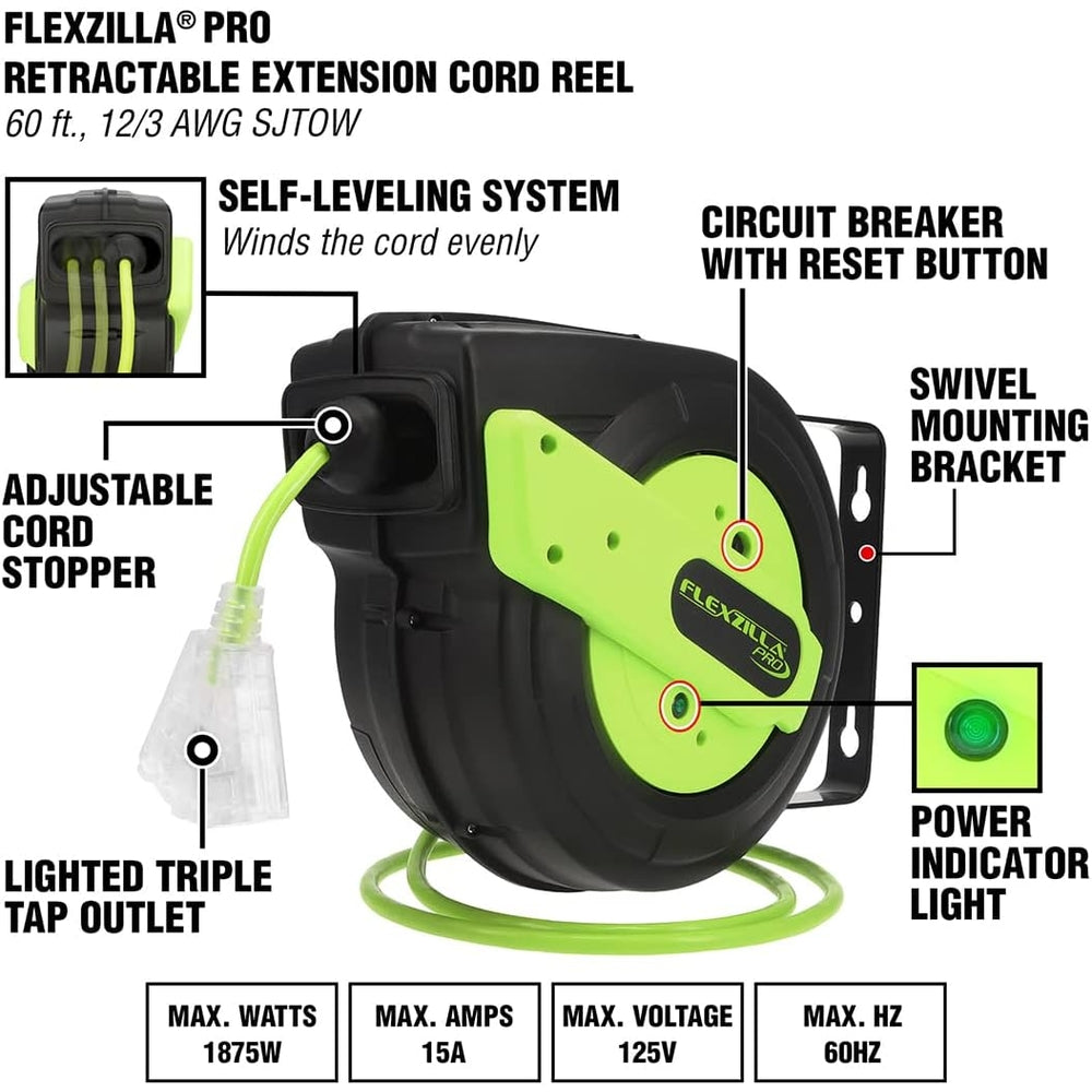 Flexzilla FZ8120603 Pro 60' Retractable Extension Cord Reel
