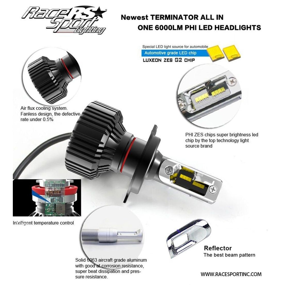 Racesport H1Tled Terminator Series H1 Fan-Less Led Conversion Headlight Kit Pin