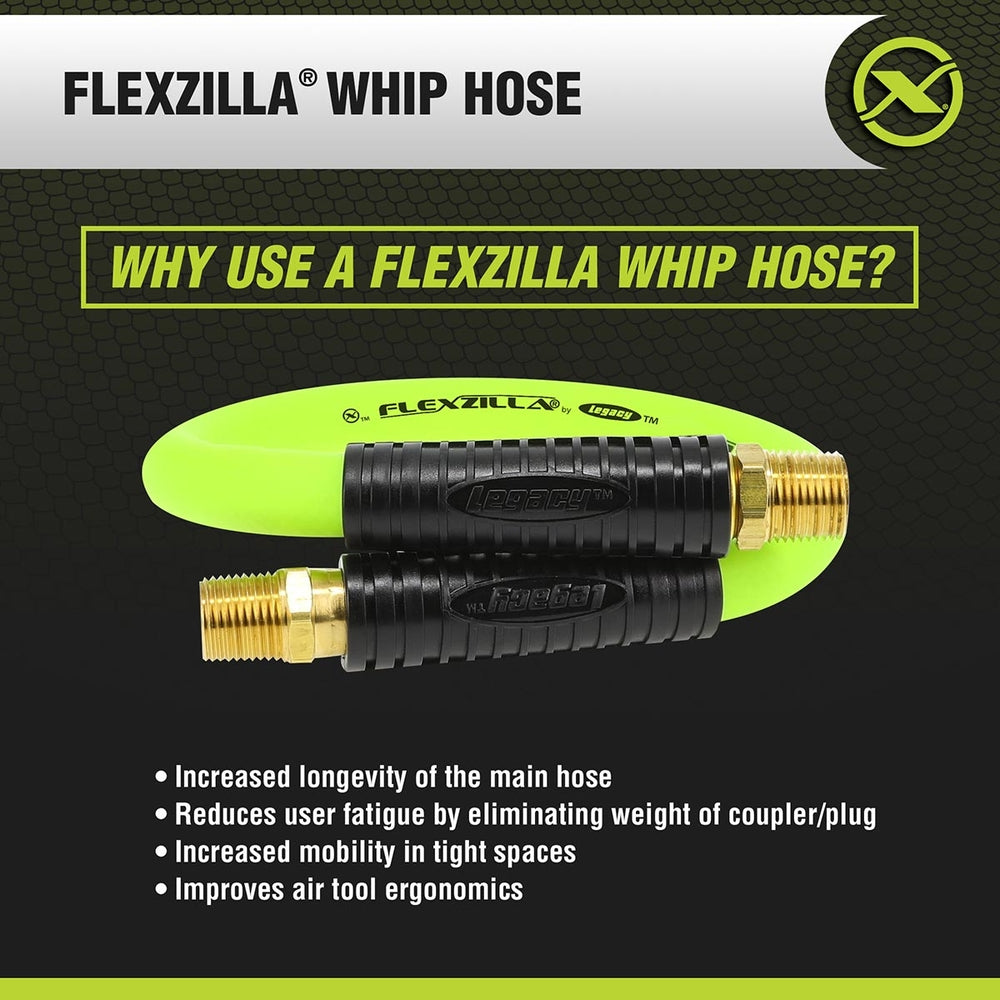 Flexzilla Hfz1202Yw4S Whip Hose Swivel 1/2" x 2' Hybrid Polymer Technology