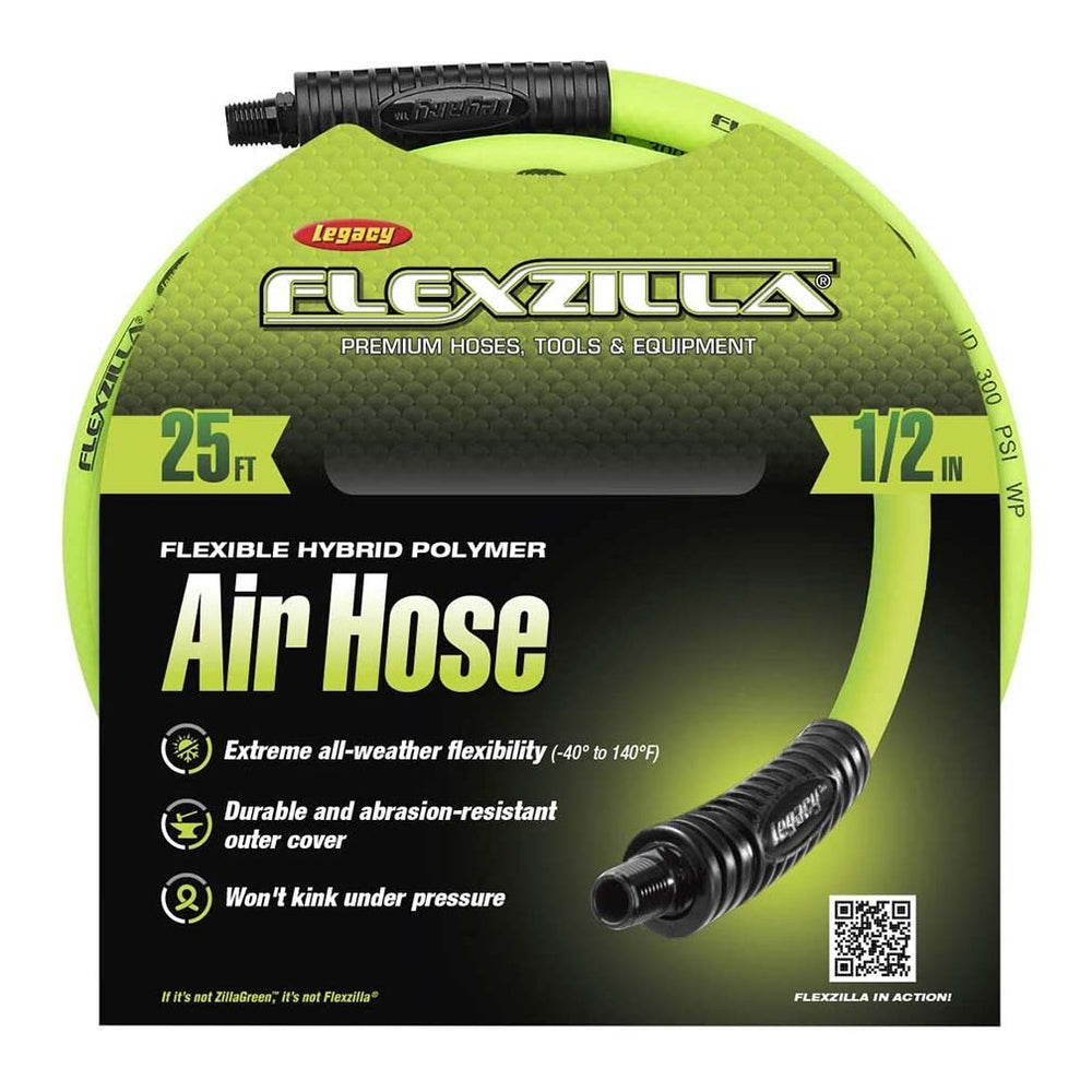 Flexzilla HFZ1225YW3 Air Hose 1/2" x 25' with 3/8" MNPT Fittings