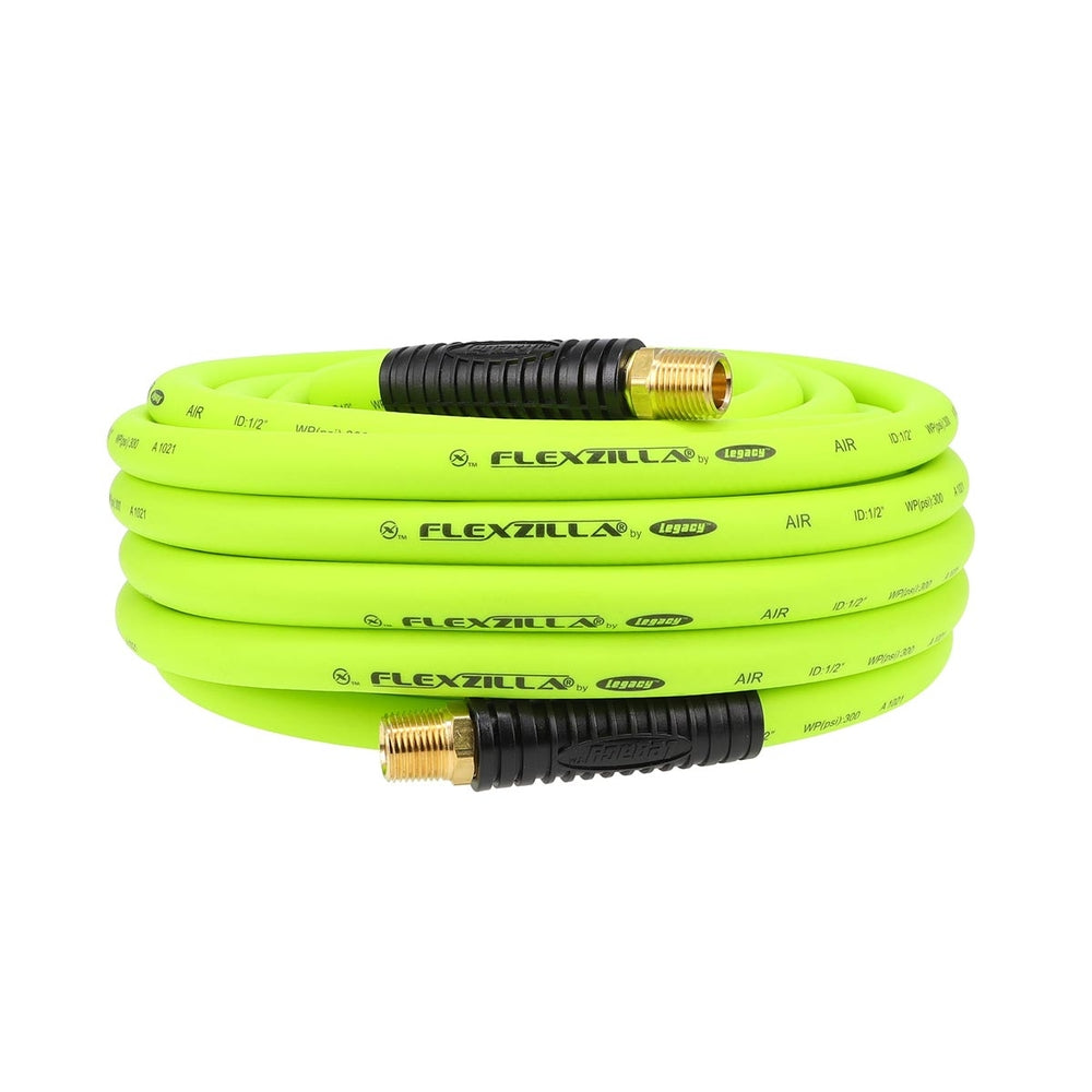 Flexzilla Hfz1250Yw4 Air Hose 1/2" x 50' MNPT Fittings - Heavy Duty Lightweight Image 1