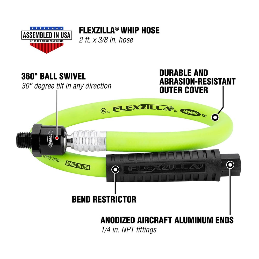 Flexzilla Hfz3802Yw2B 3/8" X 2'' Whip Hose Ball Swivel