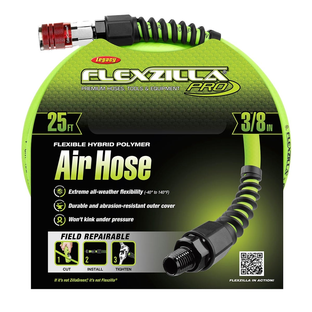 Flexzilla HFZP3825YW2-D Pro Air Hose 3/8in x 25ft ColorConnex Coupler Plug