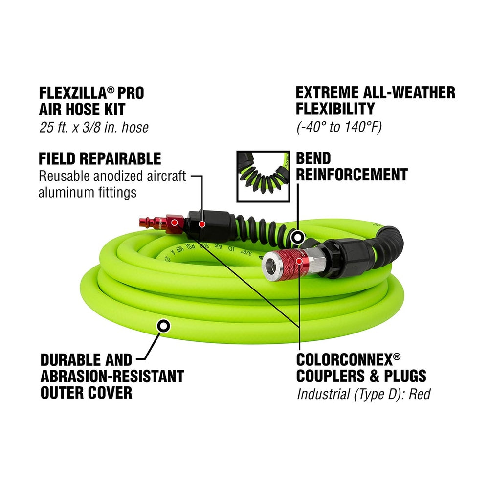 Flexzilla HFZP3825YW2-D Pro Air Hose 3/8in x 25ft ColorConnex Coupler Plug
